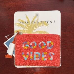 America & Beyond Red Beaded 'Good Vibes' Key & Card Holder